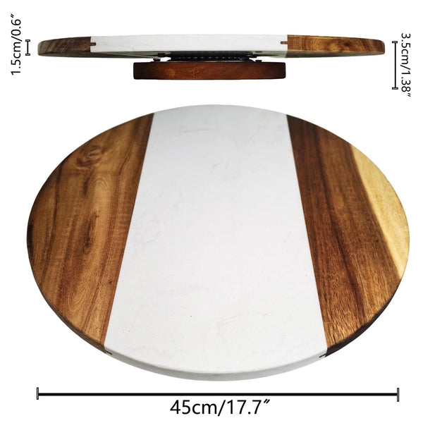 Acacia Wood & Marble Lazy Susan Turntable 17.7"