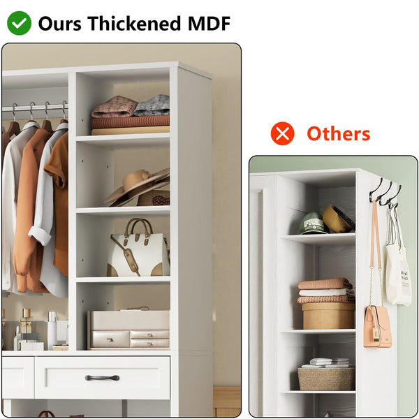 Wardrobe Closet with 2 Drawers, 10 Shelves & 2 Hanging Rods – 81" H
