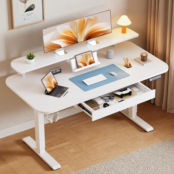 Electric Standing Desk with Drawers and Monitor Stand