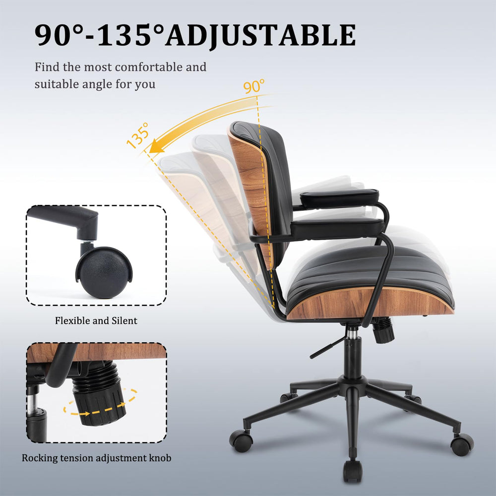 Mid-Century Modern Office Chair with Walnut Back