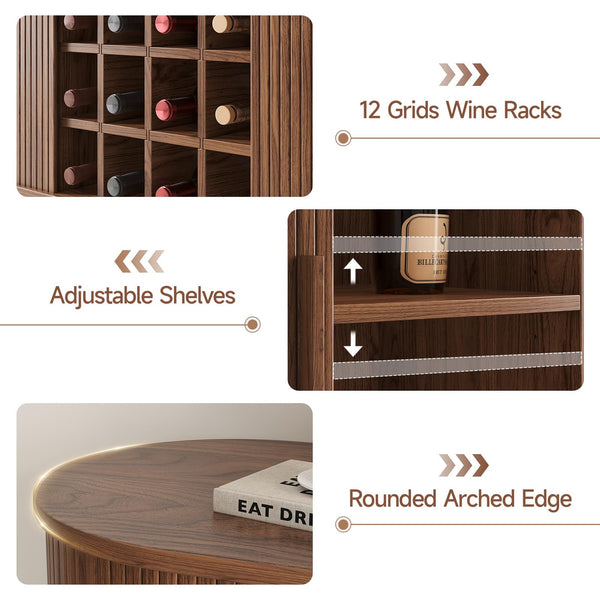 55-Inch Fluted Wine Bar Cabinet with LED Lighting & Charging Station