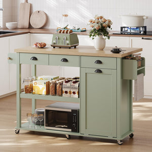 Kitchen Island with Drop Leaf & Trash Cabinet