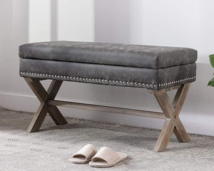 PU Leather Upholstered Entryway Bench with X-Shaped Wood Legs
