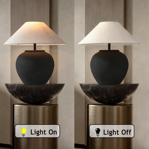 Black Ceramic Farmhouse Table Lamp with Fabric Shade