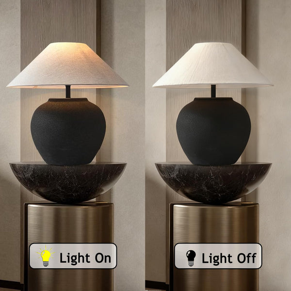 Black Ceramic Farmhouse Table Lamp with Fabric Shade