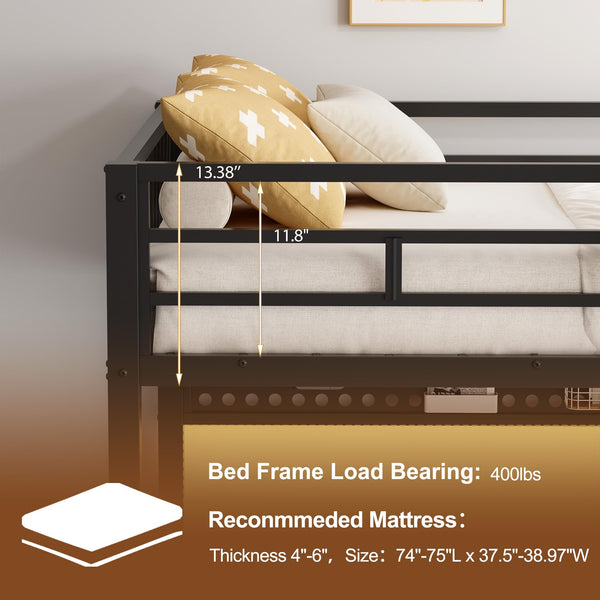Twin Metal Loft Bed with Desk and Storage