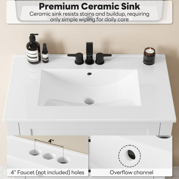 30" Freestanding Bathroom Vanity with Sink & Open Shelf