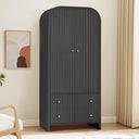 Arched Armoire Wardrobe Closet with Fluted Doors, Hanging Rod & 2 Drawers