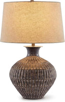 Textured Bronze Metal Table Lamp - Antique Brown Finish