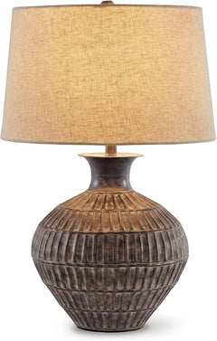 Textured Bronze Metal Table Lamp - Antique Brown Finish