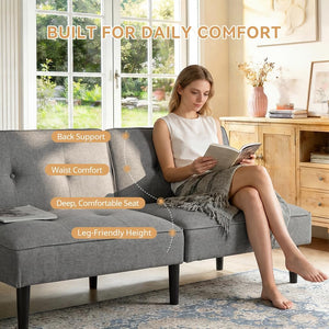 67" Convertible Futon Sofa Bed with Adjustable Backrest – Light Gray