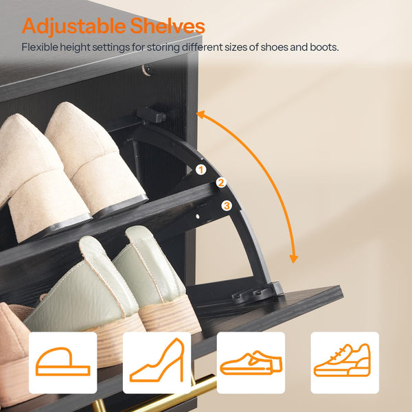 Rattan Shoe Storage Bench with Flip Drawers