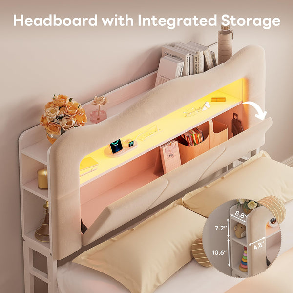 Full Upholstered LED Storage Bed with Charging Station