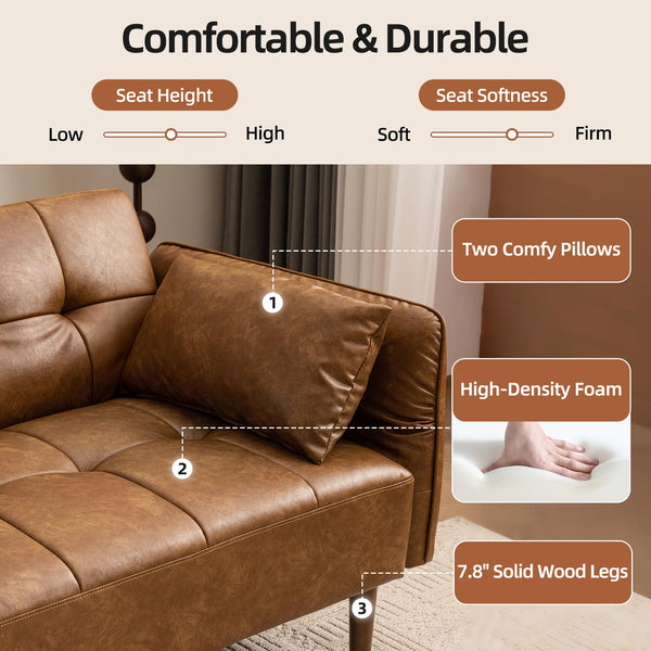 85" Convertible Futon Sofa Bed with Storage & Adjustable Armrests