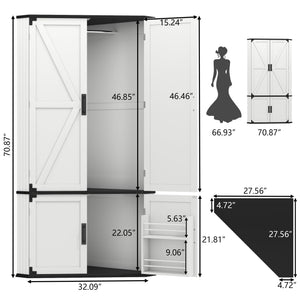 Corner Wardrobe Closet with Hanging Rod