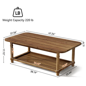Solid Wood Rectangle Coffee Table with 2-Tier Storage