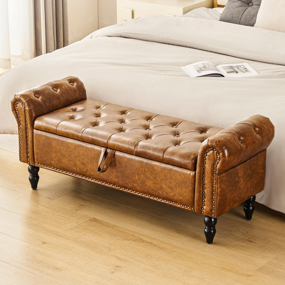Upholstered Storage Bedroom Bench – Queen Size End of Bed Ottoman