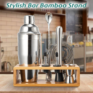 10-Piece Cocktail Shaker & Bar Tool Set with Bamboo Stand