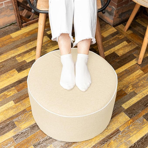 Round Outdoor Patio Ottoman – Waterproof Foam-Filled Footrest Pouf