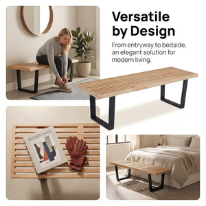 Industrial Wood Entryway Bench with Metal Frame