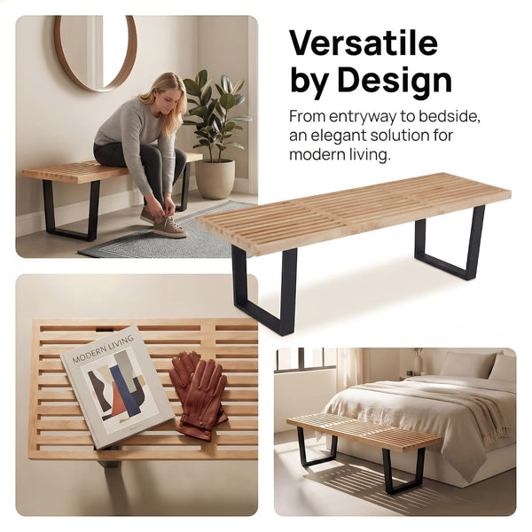 Industrial Wood Entryway Bench with Metal Frame