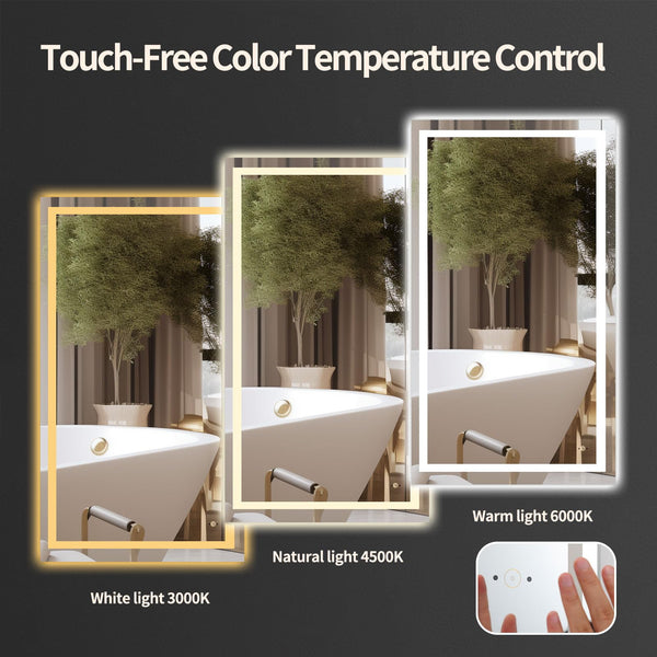 LED Bathroom Vanity Mirror with Lights, Anti-Fog, Dimmable, Hand Wave, Tempered Glass
