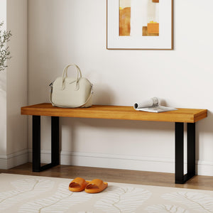 48" Acacia Wood Outdoor Bench with Metal Legs