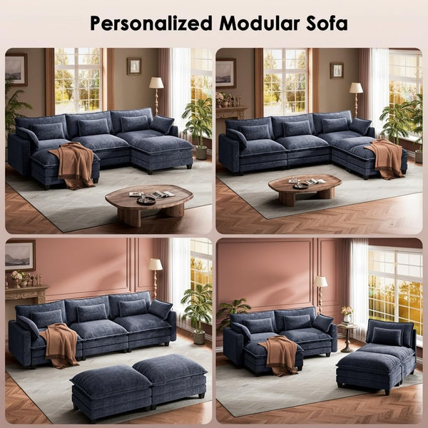 U-Shaped Modular Sectional Sofa – 5-Seat Chenille Cloud Couch with Ottoman
