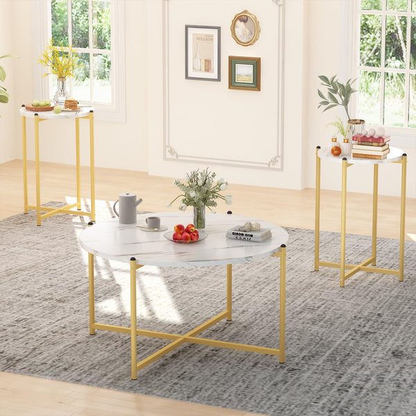 Round Marble Coffee Table Set of 3