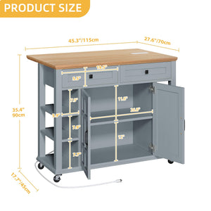 Rolling Kitchen Island with Drop Leaf & Power Outlet