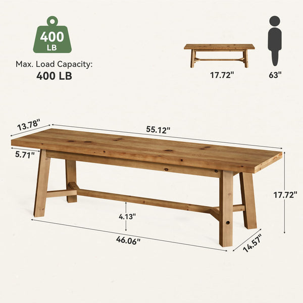 Solid Wood Farmhouse Dining Bench