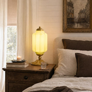 Milk Glass Touch Table Lamp with 3-Way Dimmable Lighting & USB Charging Ports