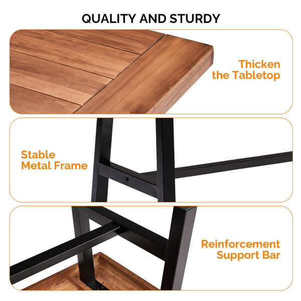 Outdoor Wooden Coffee Table with Metal Frame