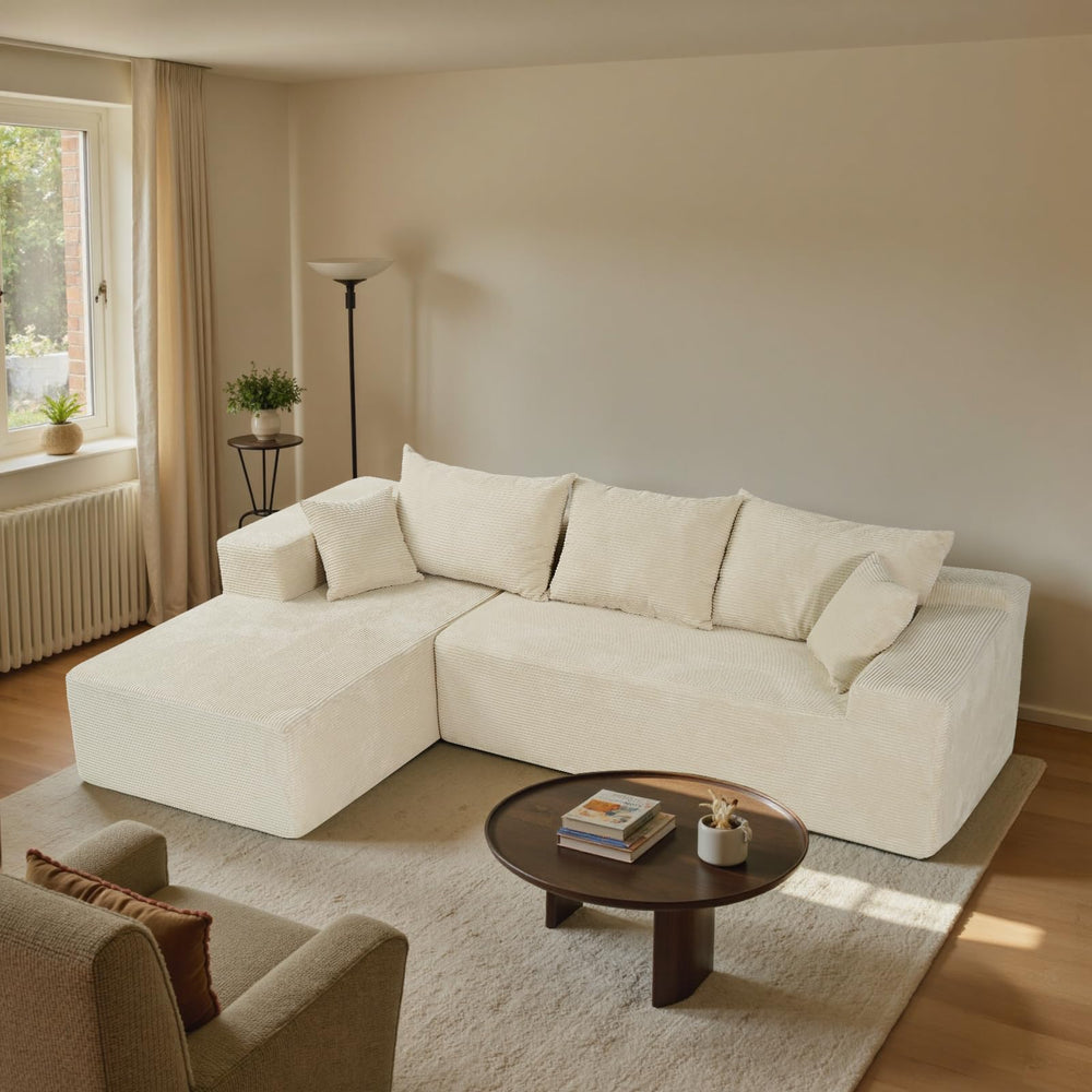 L-Shaped Modular Sectional Sofa with Chaise – Corduroy, No Assembly