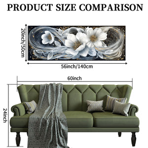 Black & White Magnolia Canvas Wall Art – 20x55 Inch
