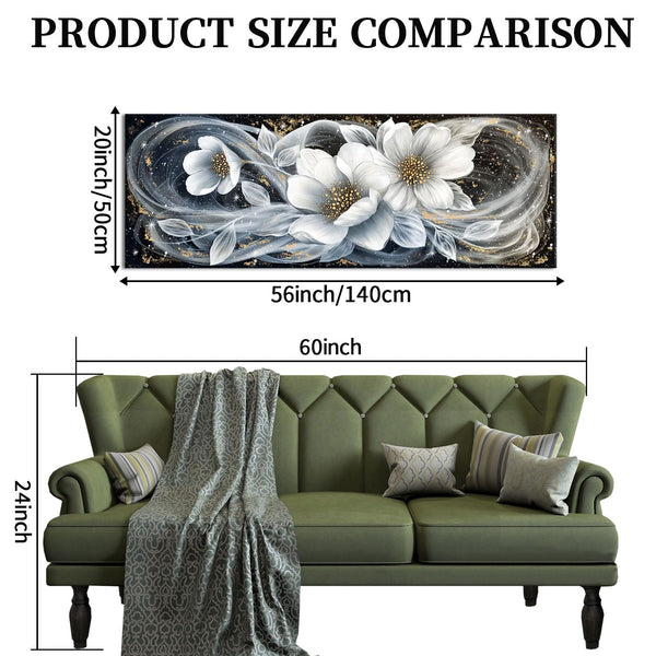 Black & White Magnolia Canvas Wall Art – 20x55 Inch