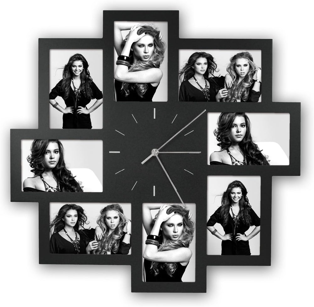 Multi Aperture Photo Frame Clock for 8 Photos – 20.5" Square
