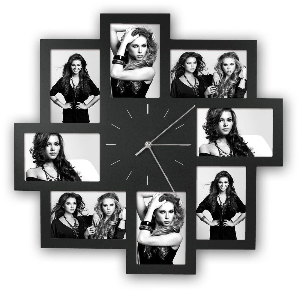 Multi Aperture Photo Frame Clock for 8 Photos – 20.5" Square