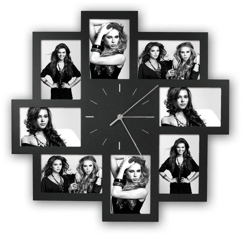 Multi Aperture Photo Frame Clock for 8 Photos – 20.5" Square