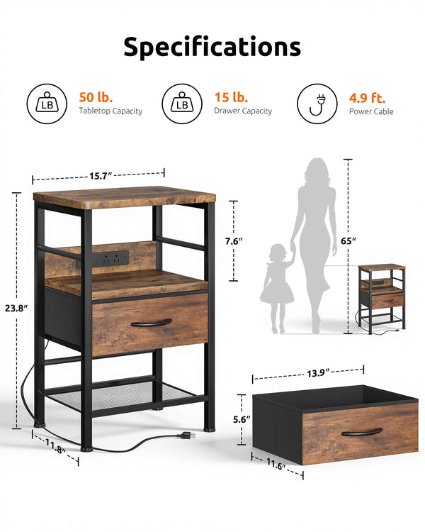 Nightstands Set of 2 with Charging Station