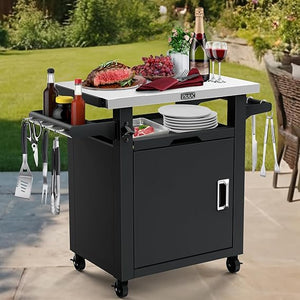 Outdoor Grill Cart with Storage Cabinet & Stainless Steel Top