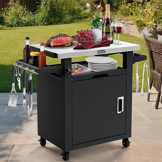 Outdoor Grill Cart with Storage Cabinet & Stainless Steel Top