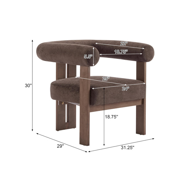 Velvet Accent Chair with Curved Backrest & Wooden Legs