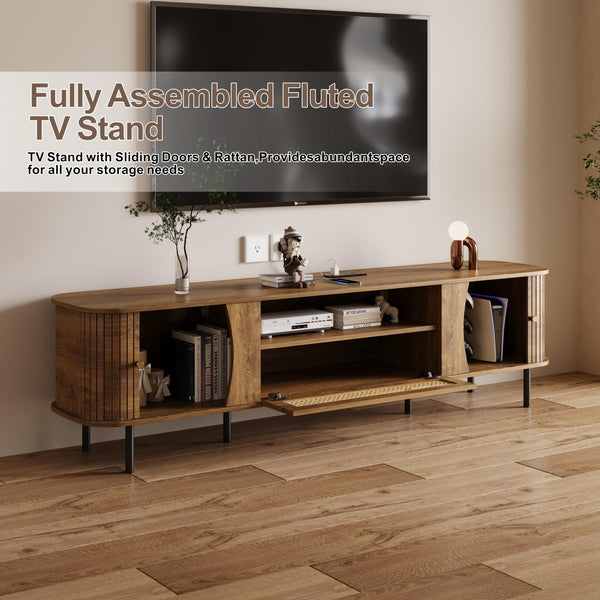 71" TV Stand with Power Outlet & Soft-Close Storage