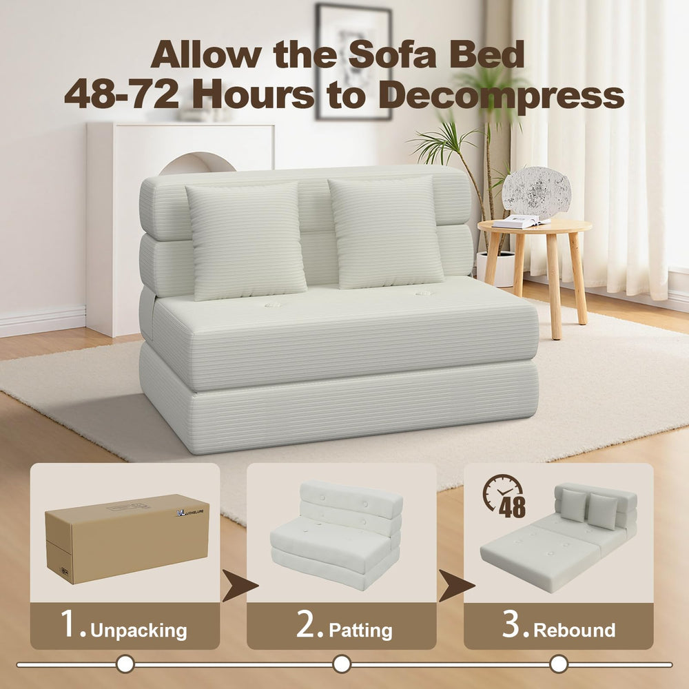 Convertible Folding Sofa Bed Sleeper Chair – Corduroy Floor Couch with Pillow