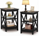 End Table Set of 2 with 3-Tier Shelf – Farmhouse Nightstand