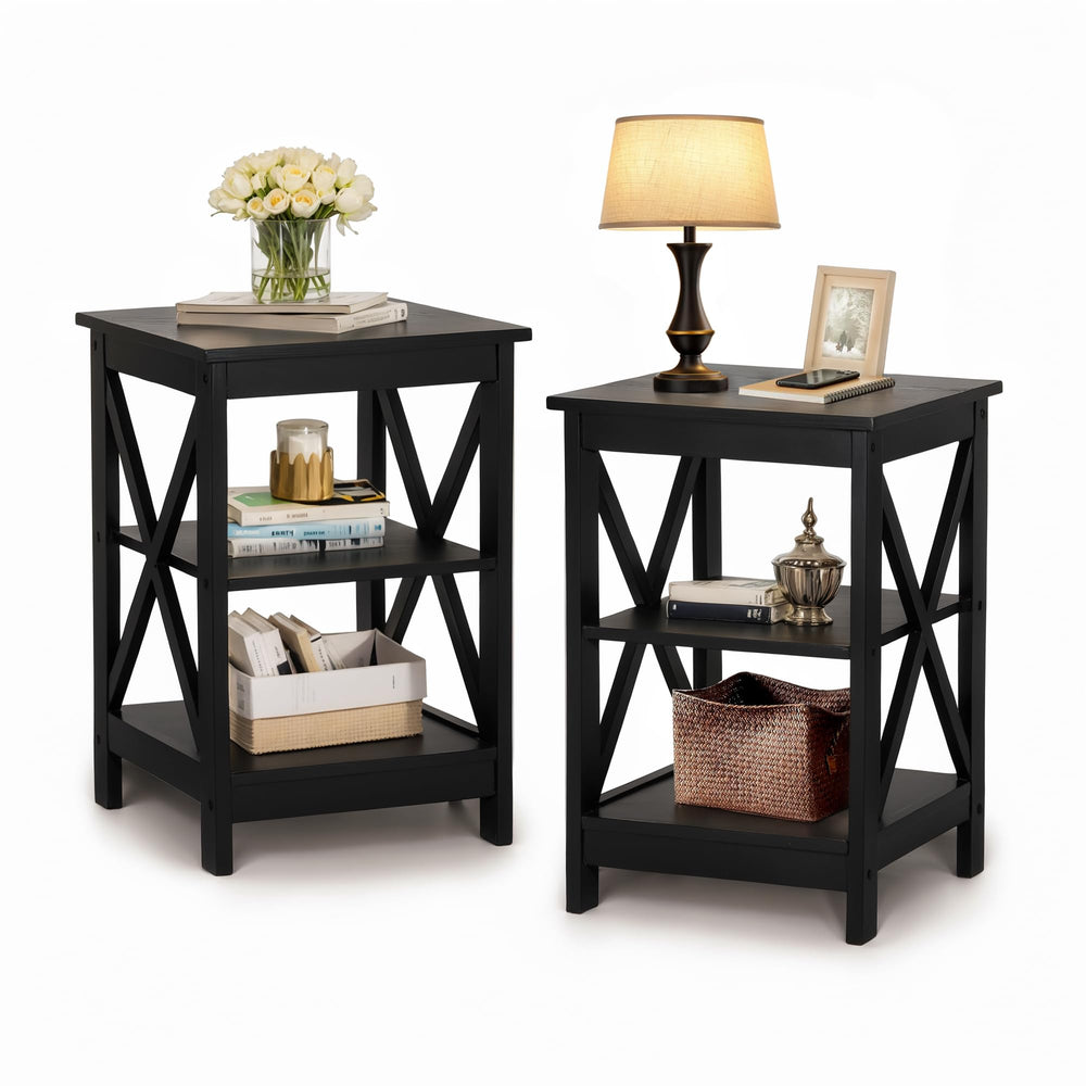 3-Tier End Table Set of 2 with Storage Shelves