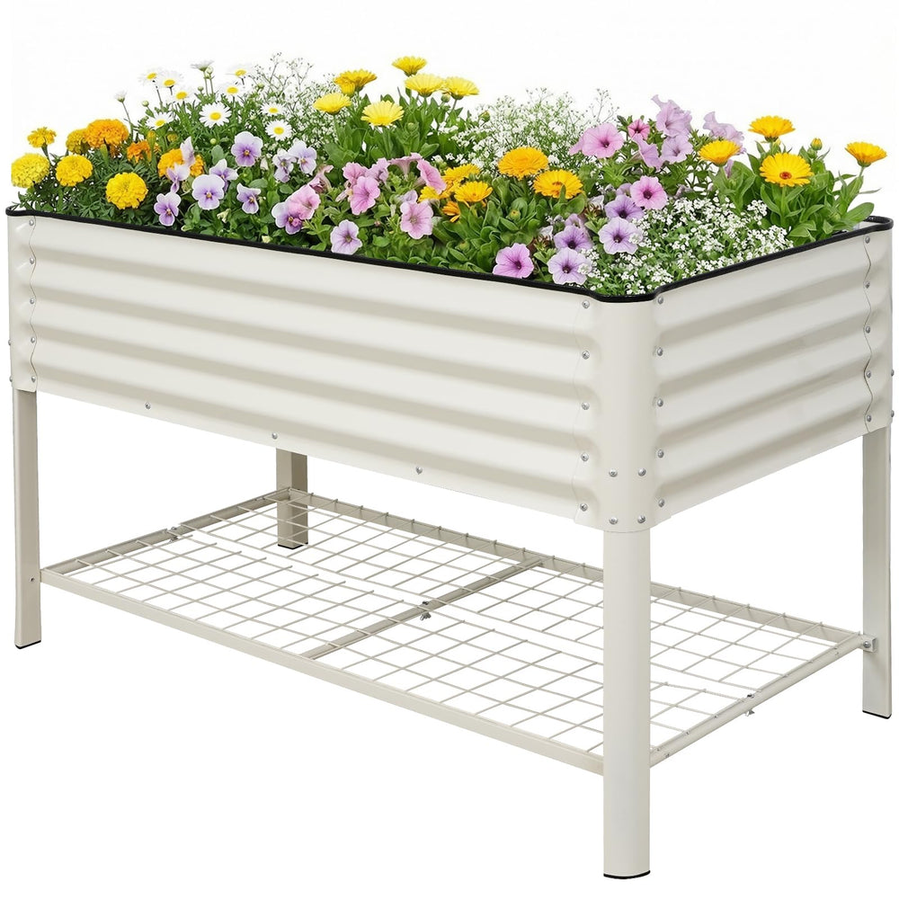 Elevated Raised Garden Bed with Wheels & Storage Shelf