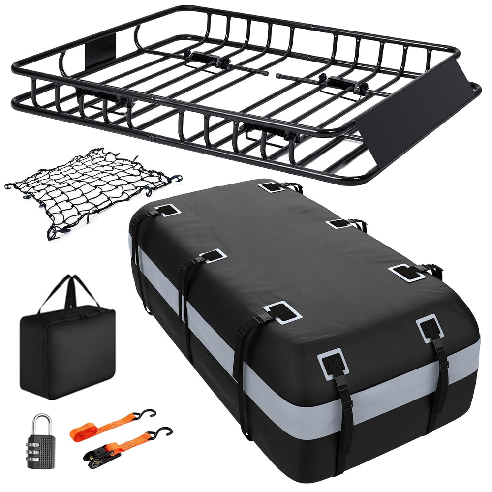 Rooftop Cargo Basket with Waterproof Bag – 250 lb Heavy-Duty Steel Roof Rack