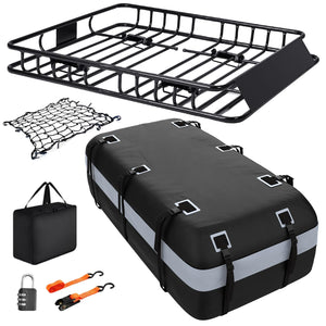 Rooftop Cargo Basket with Waterproof Bag – 250 lb Heavy-Duty Steel Roof Rack